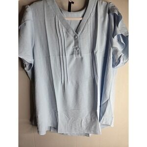 HOTGIFT Light Blue Pintuck V-Neck Flutter Sleeve Blouse Plus Size 2XL NEW